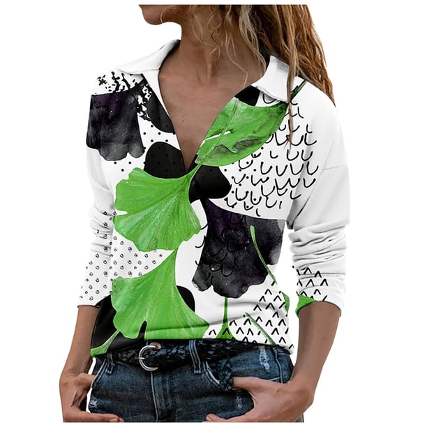 Blusa informal con estampado de manga larga y cuello vuelto para mujer a la moda Fridja fjkfkj8059