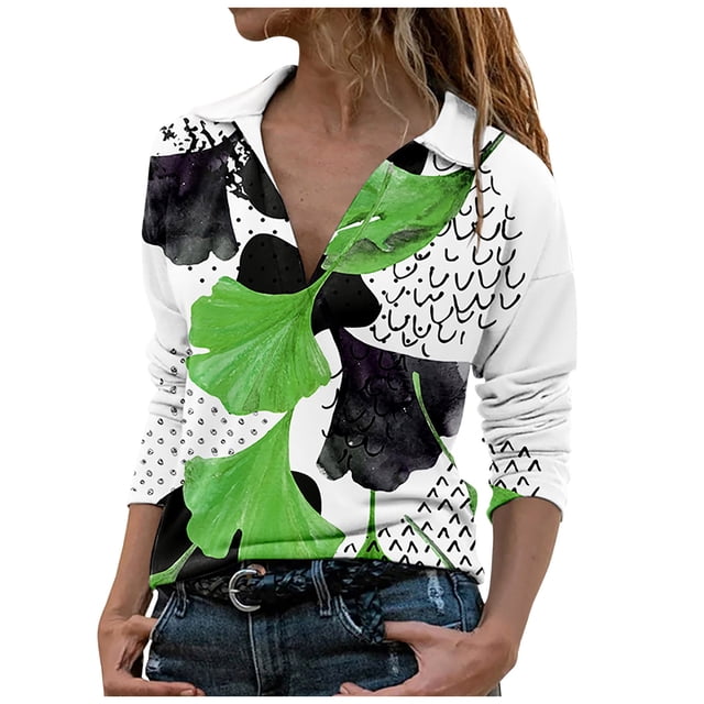 Blusa informal con estampado de manga larga y cuello vuelto para mujer a la moda Fridja fjkfkj8056