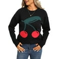thumbnail image 2 of Womens Cute Chunky Knit Sweaters Trendy 3D Cherry Print Fall Winter Warm Crew Neck Knitted Pullover Tops Black M, 2 of 10