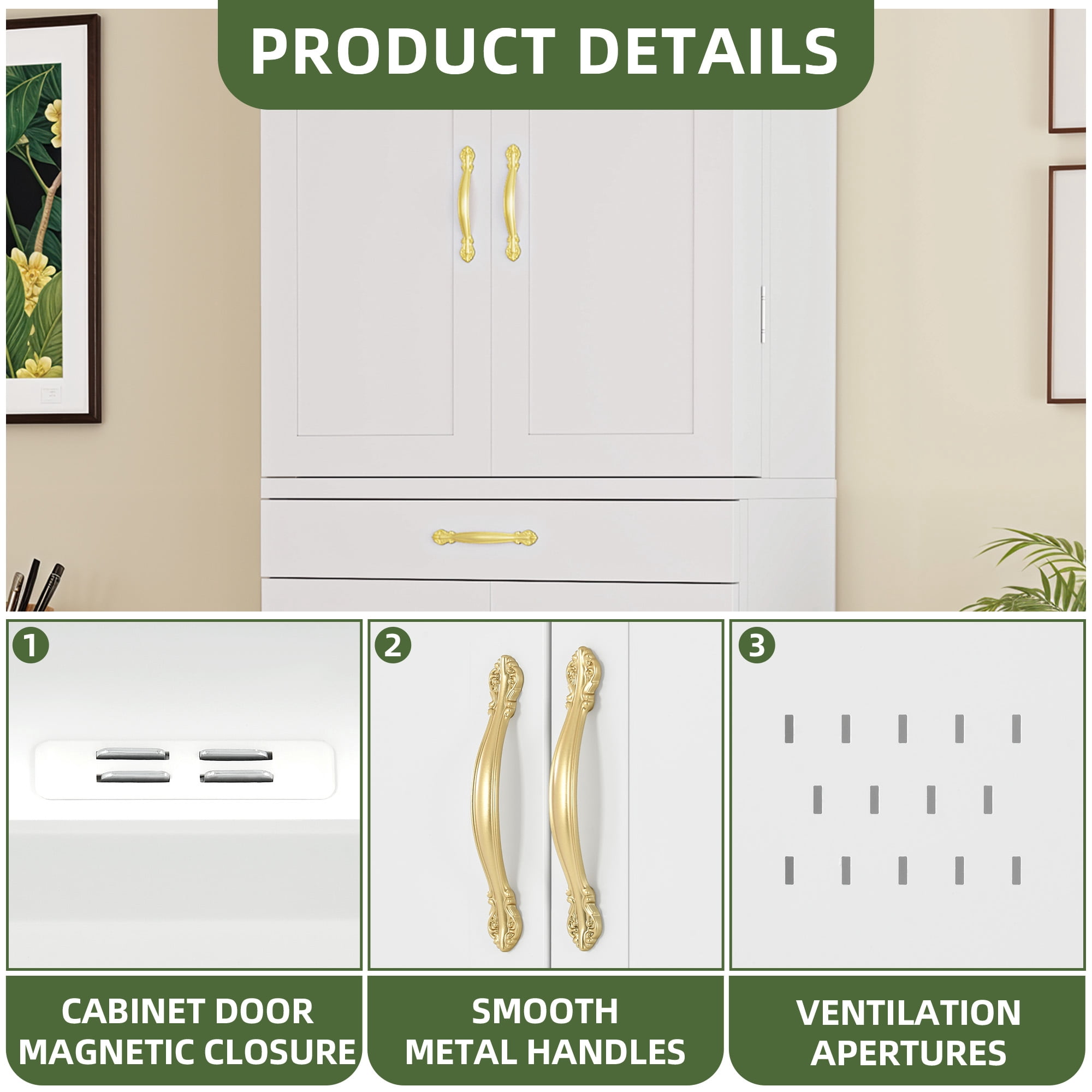 Uforic Pantry Storage Cabinet with Adjustable Shelves, Metal Kitchen Cabinet with Drawer, White