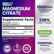 Magnesium Citrate 1000mg Per Serving - 3X Strength Magnesium Supplement for Bone, Muscle, Heart, Natural Sleep Support for Men & Women, Vegan Mag Mineral Pills, Non-GMO, Bottled in USA - 120 Capsules