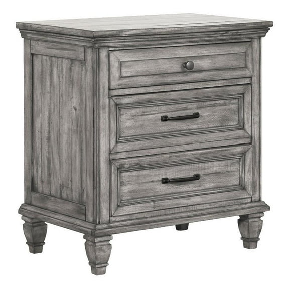 Avenue 3-drawer Rectangular Nightstand with Dual USB Ports Grey