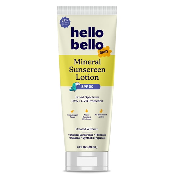 Hello Bello Baby Mineral Sunscreen Lotion,  SPF 50 with Broad Spectrum Protection – 3oz