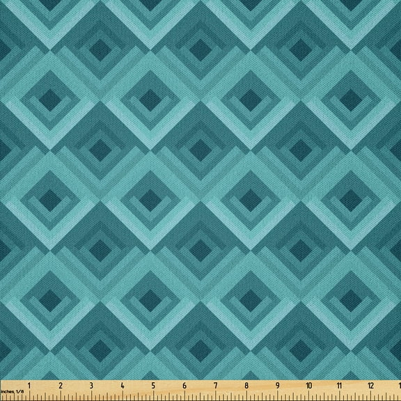 Ambesonne Geometric Fabric by the Yard Microfiber, Ethnic Lines Squares Art, 10 Yards, Cadet Blue Pale Teal