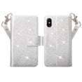 thumbnail image 2 of Apple iPhone Xs/X Case, Leather Wallet Case Kickstand Case for iPhone Xs/X Phone Case - Glitter Silver, 2 of 5