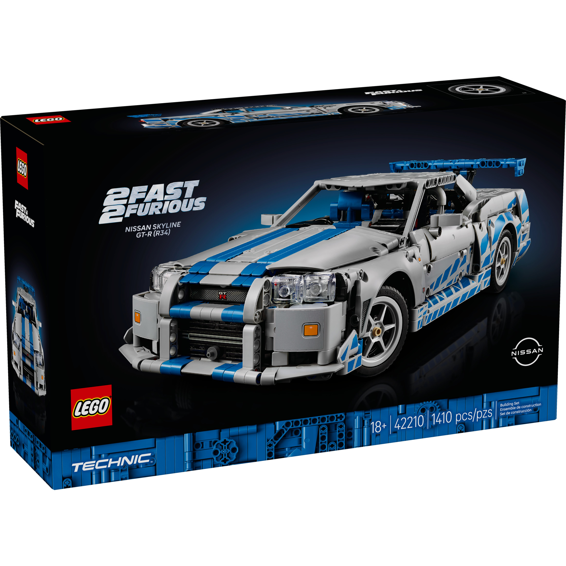 LEGO Technic 2 Fast 2 Furious Nissan Skyline GT-R (R34) Auto - Kit de DIY y Set de Construcción para Adultos - Modelo Coleccionable de Auto de Calle con Función de Derrape - Regalo para Entusiastas de Autos y Fans de Películas - 42210 2