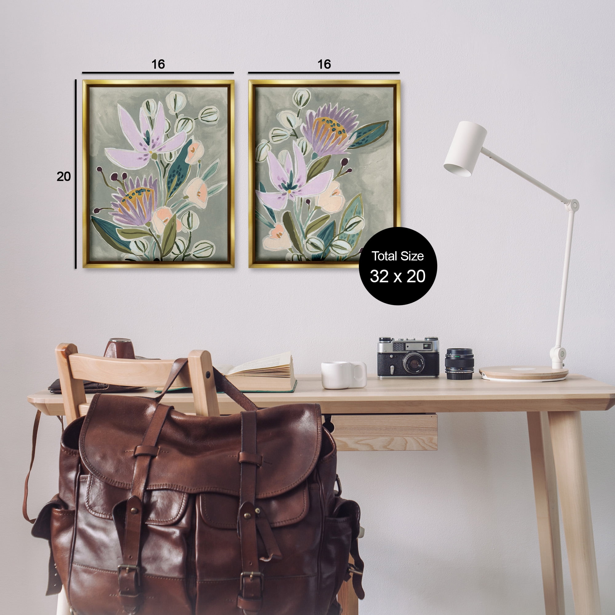 Stupell Industries Abstract Purple Floral Arrangement Botanical & Floral Painting Gold Floater Framed Canvas Art Print Wall Art, 17 x 21, Set of 2