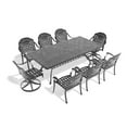 thumbnail image 3 of Hzzkey 8-Person Rectangular Cast Aluminum Patio Set with 2 Swivel Chairs,Cushions & Umbrella Hole, 3 of 11