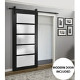 thumbnail image 3 of Sturdy Barn Door 30 x 96 inches Frosted Glass | Quadro 4002 Matte Black | Top Mount 6.6FT Rail Hangers Heavy Hardware Set | Solid Panel Interior Doors, 3 of 6