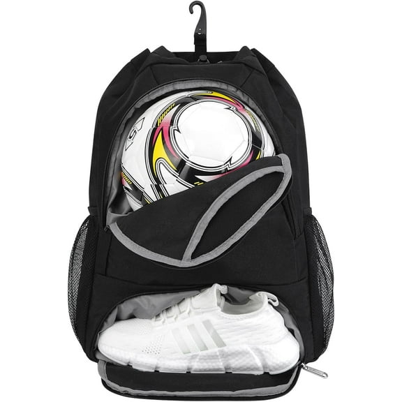 Drawstring Backpack, Soccer Basketball Backpack with Shoe & Ball Compartments and Wet Pocket Gym Bag Sackpack for Men Women