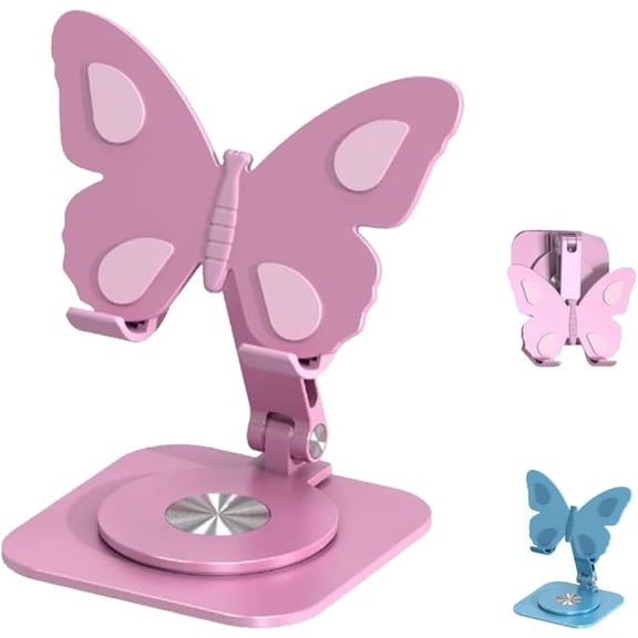 Butterfly Phone Stand Aluminum Foldable 360 Degree Adjustable Holder(Pink)