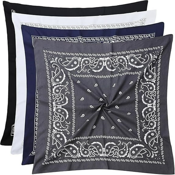 100% Cotton 27" x 27" Large Bandanas for Men & Women, Multi-Purpose Bandana Headbands, Square Head Scarf 4pcs