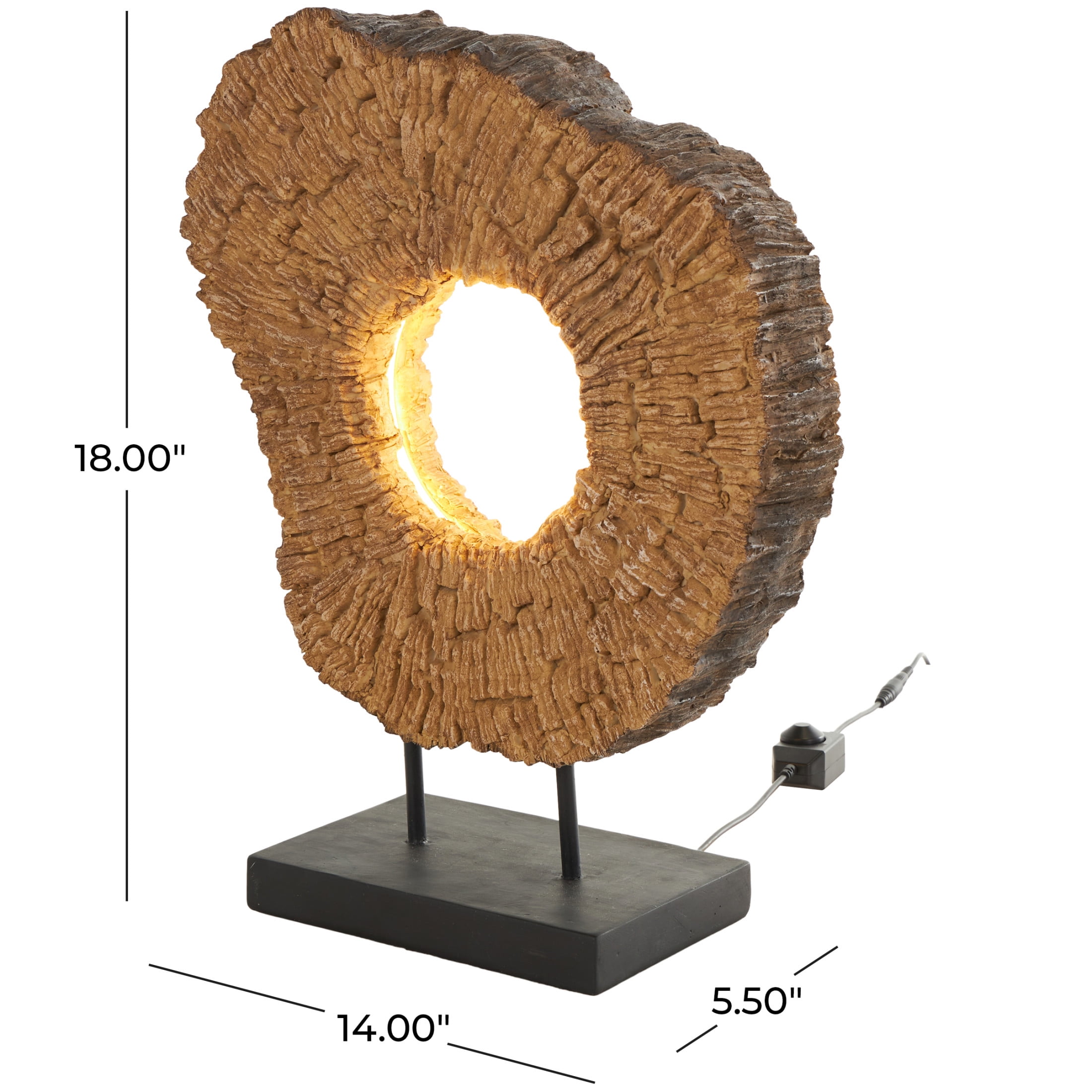 DecMode 18" Live Edge Brown Table Lamp with Shade