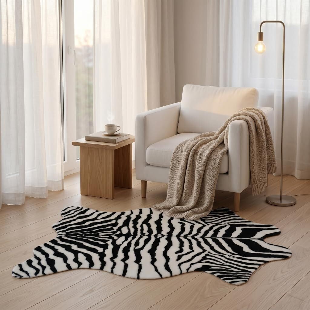 Voguly Faux Zebra Print Area Rug, Black White Zebra Rug for Modern Minimalist Decor, Living Room Bedroom, 2'6''x3'7''
