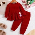 thumbnail image 3 of xaweyi Toddler Girls Long Sleeve Ruffle Hem Outfit Set 2‑Piece Casual Ribbed Top & Pants for Fall Daily Wear Size 9-12 Months, 3 of 9