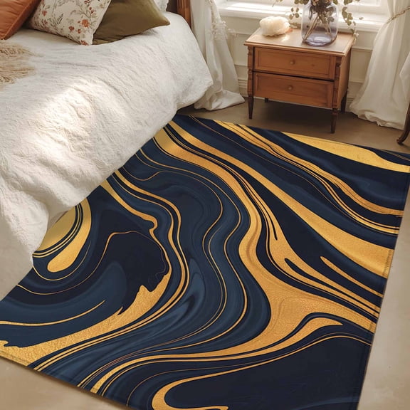 Area Rug for Living Room, Blue Yellow Ripple Non-Slip Indoor Large Carpet for Bedroom/Dining Room, Fluid Modern Abstract Art Washable Low-Profile Rectangle Floor Mat Runner Rugs - 2.7 x 5 Ft