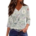 thumbnail image 2 of JoveMarine Women's V-Neck 3/4 Sleeve Floral Print Top Casual Blouse with Slit Hem Spring Fall Fashion Tunic for Daily Wear Weekend Light Gray S, 2 of 6
