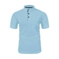 thumbnail image 1 of Tops para hombre, blusas y camisas de cuello redondo y manga corta para hombre, camiseta informal de moda para hombre de color liso con botones y solapa con hebilla de gancho, camiseta de manga corta, 1 of 5