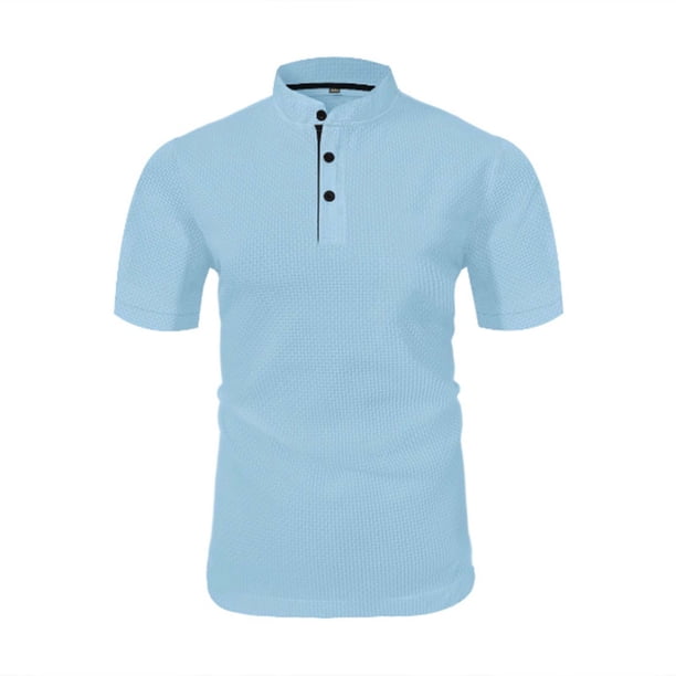 pstuiky Camisas de manga corta para hombre, Camiseta informal de manga corta con botones y solapa de color liso para hombre camisetas de hombre xxxl