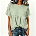 thumbnail image 6 of Craaazy Short Sleeve Tops for Women Loose Fit Solid Color Crew Neck Pleated Peplum Cotton Linen Blend Top Casual Summer Blouse for Daily Summer Wear, 6 of 6
