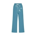 thumbnail image 4 of up to 60% off Gifts Usmixi Capris for Women Plus Size Drawstring Elastic Waist Leisure Wear 3/4 Pants Fashion Feather Print Cotton Linen Wide Leg Pocket Trousers Blue XL, 4 of 4