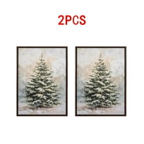 Snowy Christmas Tree Luminous Decorative Painting - Festive Light-Up Wall Art for Home, Cute Christmas Tree Painting with LED Light, Holiday Wall Decor,Black,2pcs