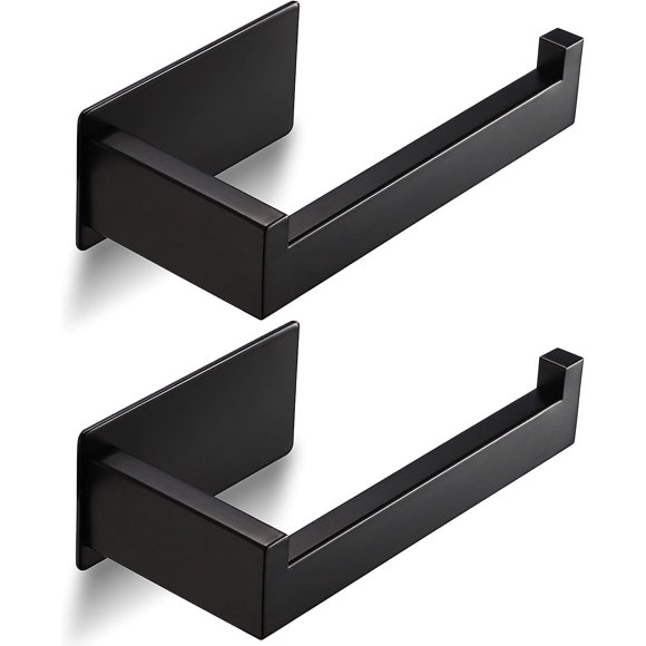 2 Pieces Self Adhesive Toilet Paper Holder, Wall Mounted Toilet Paper Holder, Stainless Steel Toilet Roll Holder for Bathroom (Black)