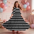 thumbnail image 6 of BLTIBY Boho Dresses for Girls Striped Printed Crew Neck Maxi Dress Summer Dresses with Pockets Black 11-12 Years, 6 of 7