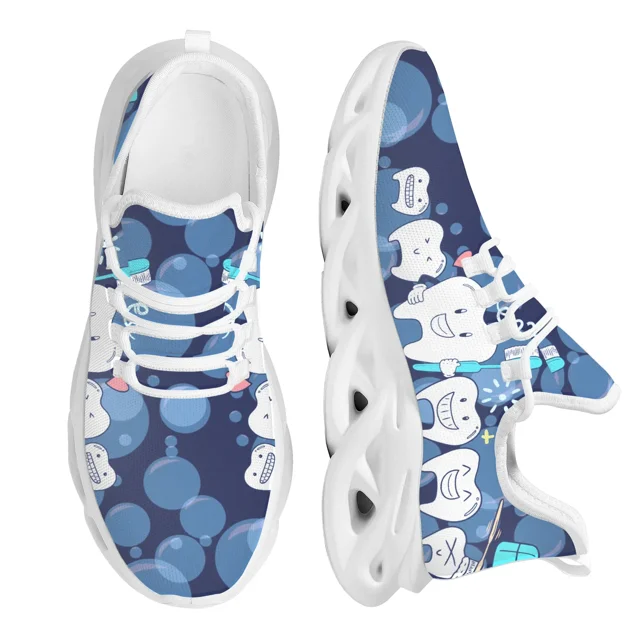 Zapatos planos con estampado divertido de dientes de dentista para mujer, zapatillas azules con cordones, calzado transpirable de verano para adolescentes