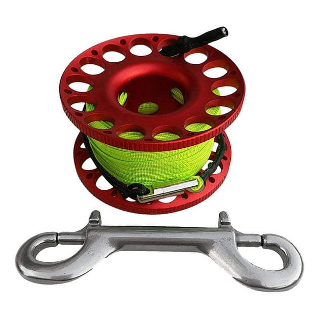 Eigraketly Carrete de línea de guía de carrete de dedo de buceo de cueva de aleación de aluminio de 30 m Deportes acuáticos Rojo