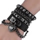 thumbnail image 2 of Pulsera de remache JAMW de cuero negro multicapa ajustable estilo Punk, 2 of 5