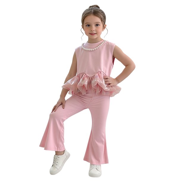Dos Piezas de Conjunto de Pantalones Cortos para Niñas sin Mangas Empalme Camiseta con Pantalones de Estiramiento, Traje de Moda de Moda para Niños Pequeños Uso Diario de Verano