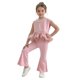 thumbnail image 1 of Dos Piezas de Conjunto de Pantalones Cortos para Niñas sin Mangas Empalme Camiseta con Pantalones de Estiramiento, Traje de Moda de Moda para Niños Pequeños Uso Diario de Verano, 1 of 8