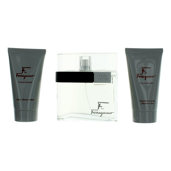 Salvatore Ferragamo F , 3 Pc Gift Set 3.4oz EDT Spray, 2.5oz Shower Gel, 2.5oz After Shave Balm
