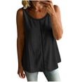 thumbnail image 2 of ClodeEU Women's Linen Blend Crew Neck Sleeveless Button Down Blouse, Loose Fit Casual Everyday Summer Tank Top Black,Women's Plus XXL, 2 of 7