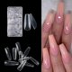 thumbnail image 4 of 500 Piezas de Uñas Postizas Clavos de ataúd de acrílico Transparente Cubierta Completa Uñas en Forma de Bailarina 10 Tamaños Uñas Postizas de Mujer Artificiales con Caja Transparente,11 Feliz Sencillez, 4 of 5