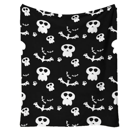 Clearance!Halloween Flannel Fleece Throw Blankets,Skeleton Skulls and Bats Printing Blankets,Soft Fuzzy Plush Halloween Themed Throw Blankets for Couch Sofa or Bed,for Children Men and Women
