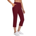thumbnail image 2 of Miluxas Women's Solid High Waisted Cropped Pants Stretchy Pull on Straight Leg Work Casual Trousers with Pockets Vacation Going Out Streetwear Red, 2 of 8