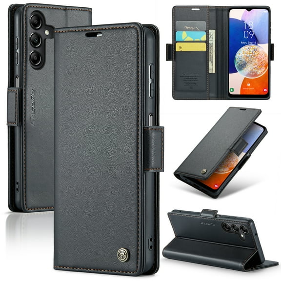 Case for Samsung Galaxy  A34 5G Wallet Case, Retro PU Leather Flip Case with Magnetic Closure, [RFID Blocking] Card Holder and Kickstand for Men Women, TPU Shockproof Full Protective Case, Black