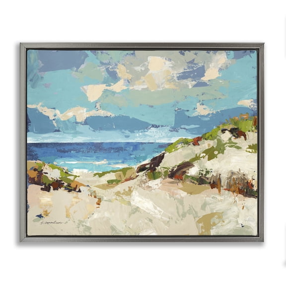 Stupell Industries Coastal Modern Beach Landscape Gray Floating Frame Canvas Art, 31 x 25, by Trevor Copenhaver