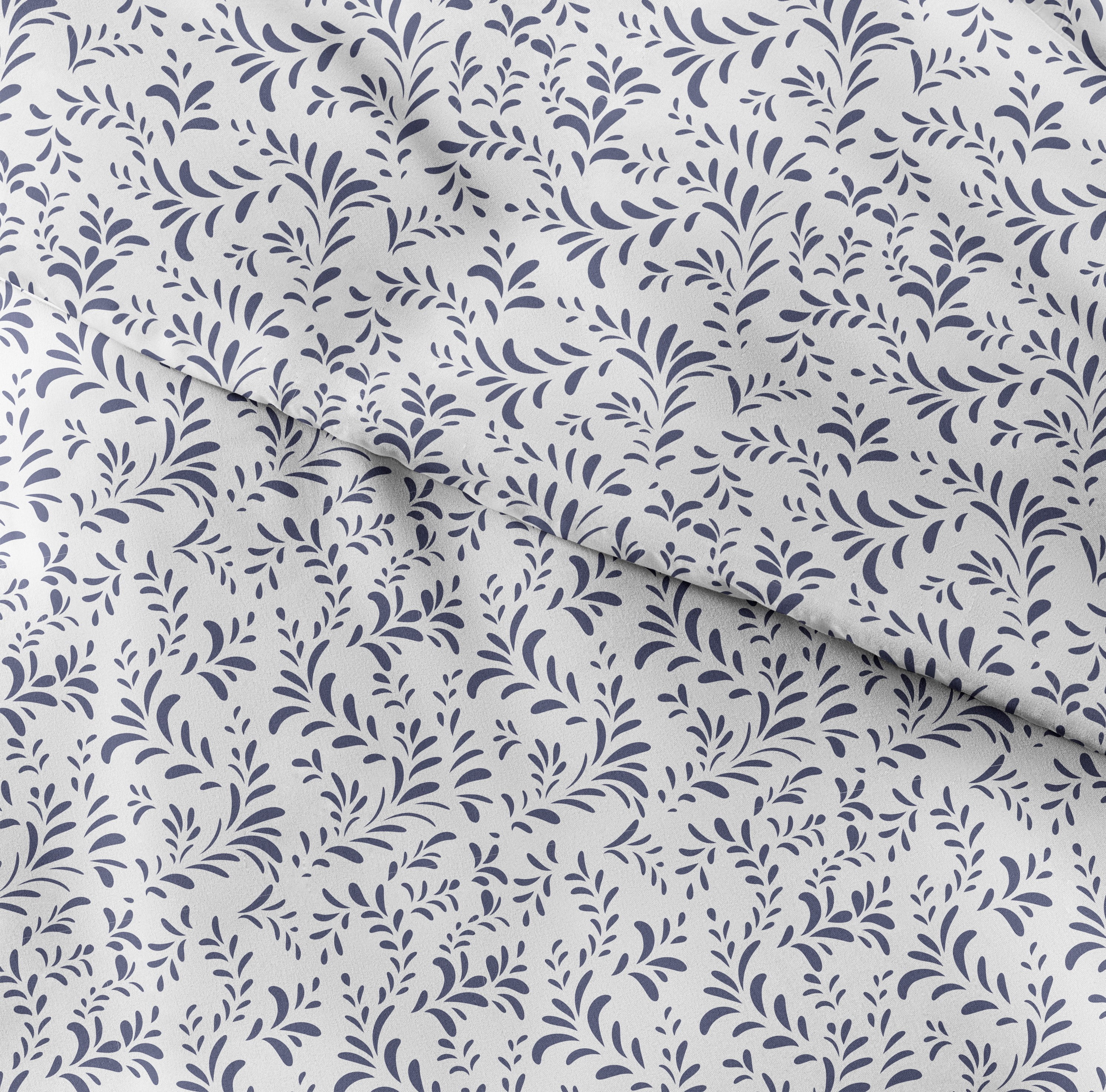 Noble Linens Navy Burst of Vines Print 2-Piece Duvet Cover Set, Twin/TwinXL