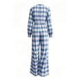 thumbnail image 5 of Wenini Women's Fashion Button Plaid Print Jumpsuit Casual Long Sleeve Wide Neck Wide Leg Jumpsuit, 5 of 5