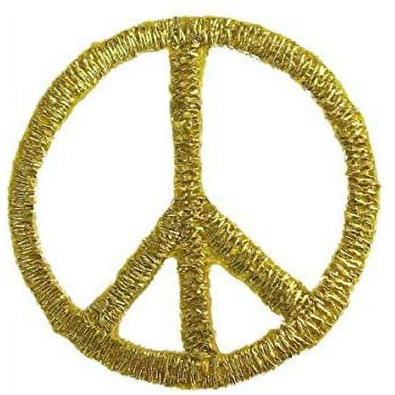 Peace Sign 1" Metallic Gold Embroidered Iron on Patch