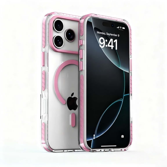 Magnetic For iPhone 16 Plus Phone Case,Compatible with Mag-Safe,Ultra Slim Shockproof Anti-fall Drop Protection,Transparent Back Design,Lightweight Rugged Thin Fit Phone Case Cover,Pink