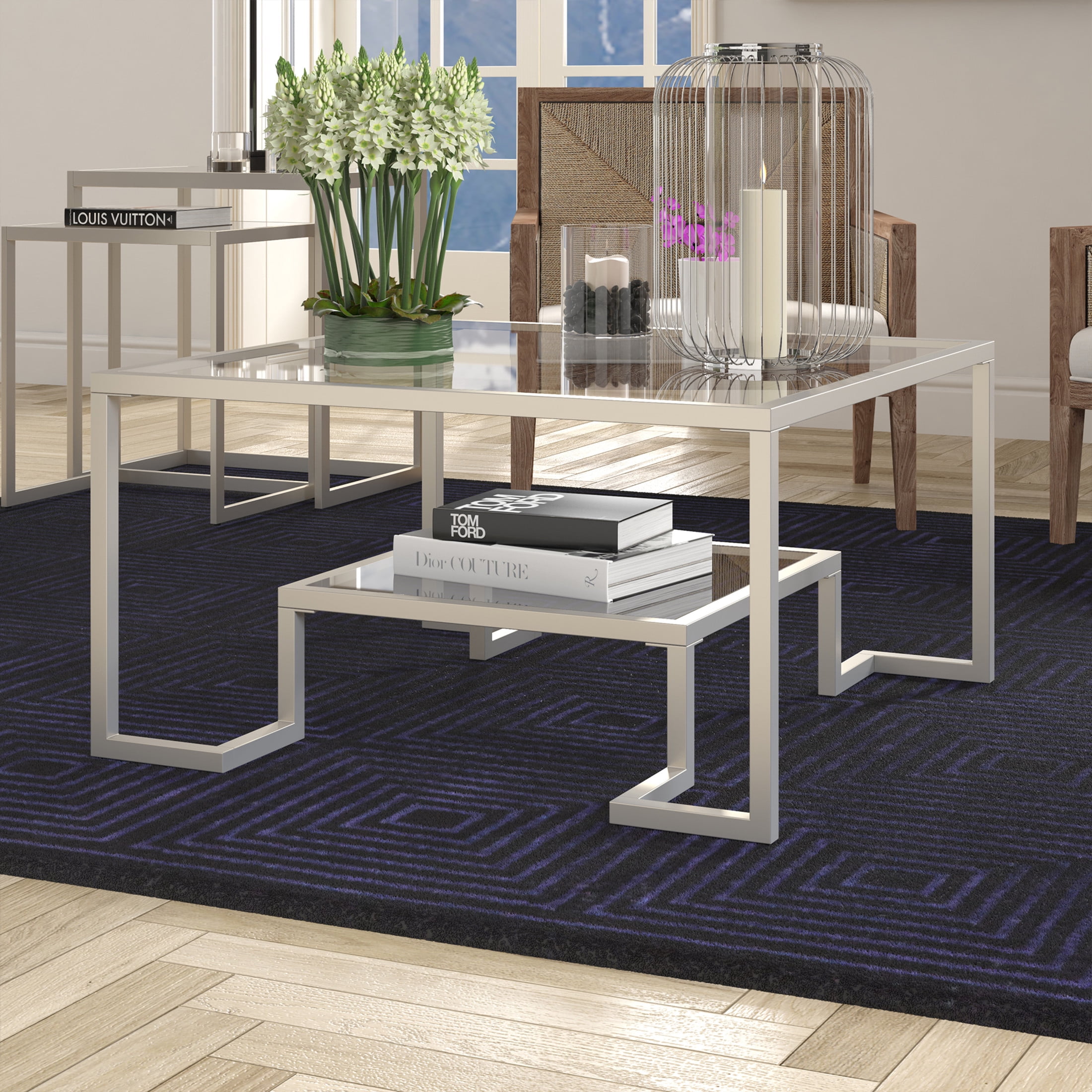 Evelyn&Zoe Satin Nickel Square Coffee Table