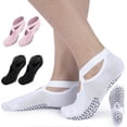 thumbnail image 1 of Pilates Grip Socks with Straps for Women - 3 Pairs of All Black, 1 of 5