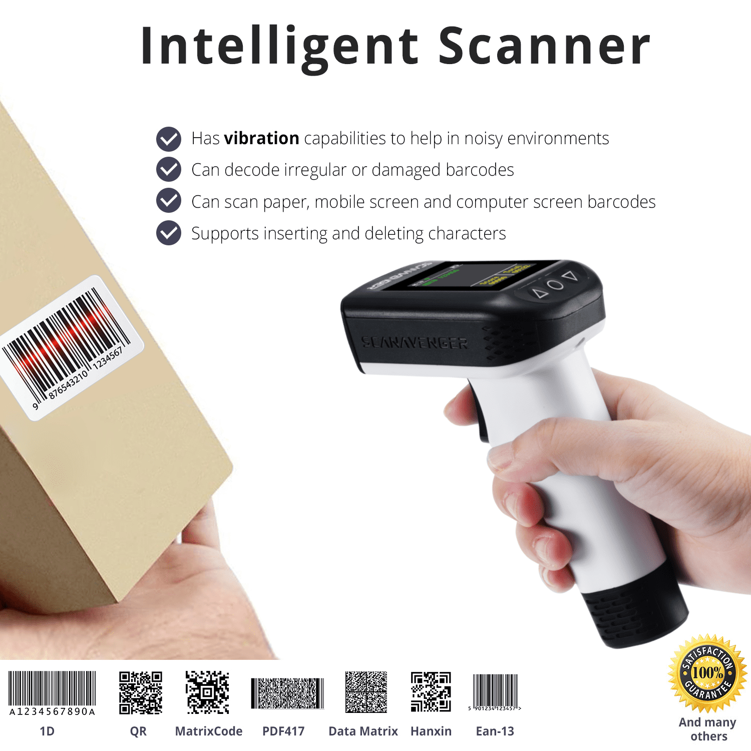 ScanAvenger SA9400 Wireless 1D/2D Barcode Scanner – Bluetooth, Wi-Fi, USB, Handheld/on-Counter with LCD Display