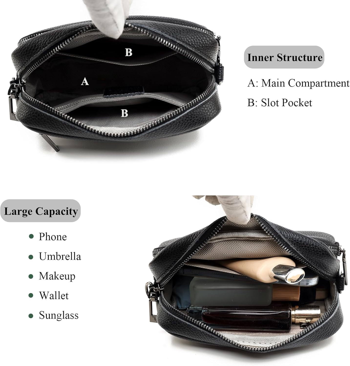 Small Shoulder Crossbody Bag for Women Vegan Leather Handbag Purse Triple Zip Wallet Purse Trendy Bag