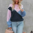 thumbnail image 5 of Hinvhai Plus Size Sweater Tops On Seasonal Clearance Women's Long Sleeves Crew Neck Loose Color Matching Tops Blouse Knitted Sweater Blue 6(M), 5 of 5