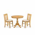 thumbnail image 6 of East West Furniture 3 Piece Dining Room Set Consists of 1 Wooden Dining Table and 2 Oak Linen Fabric Dining Room Chairs with Slatted Back - Oak Finish, 6 of 10